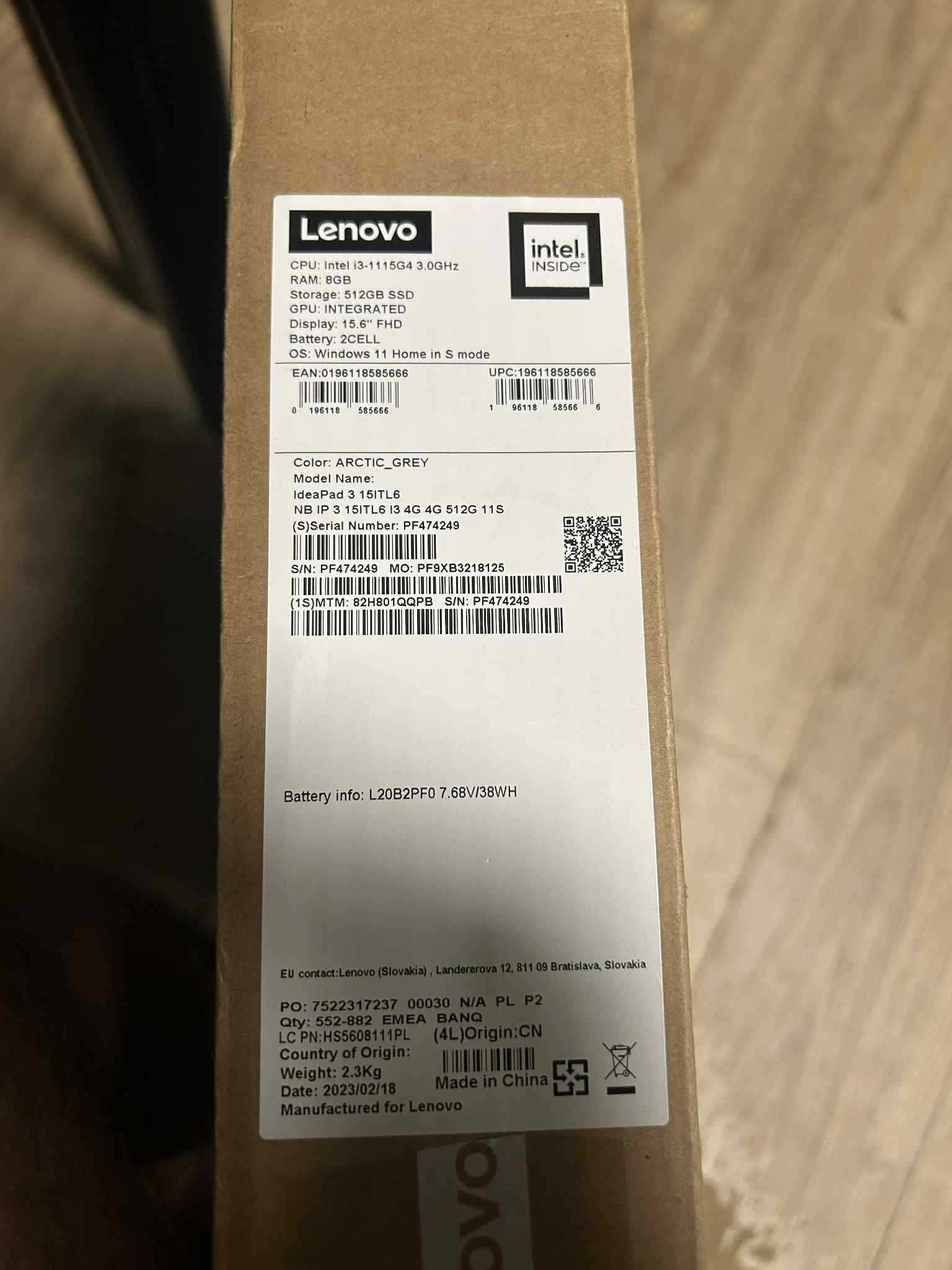 Laptop Lenovo IdeaPad 3 15ITL6 15,6" i5-1135G7 8GB RAM 512GB  Szary