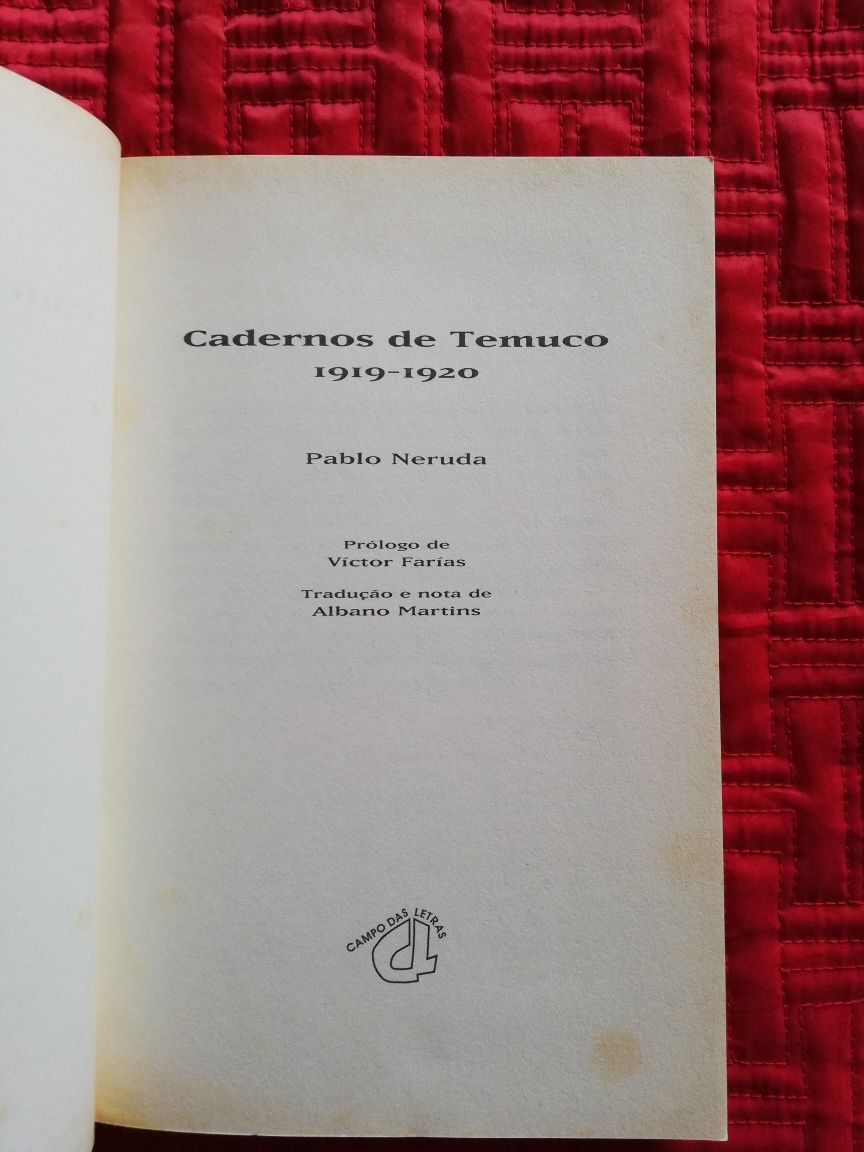 Livro de Poesia "Cadernos de Temuco", Pablo Neruda