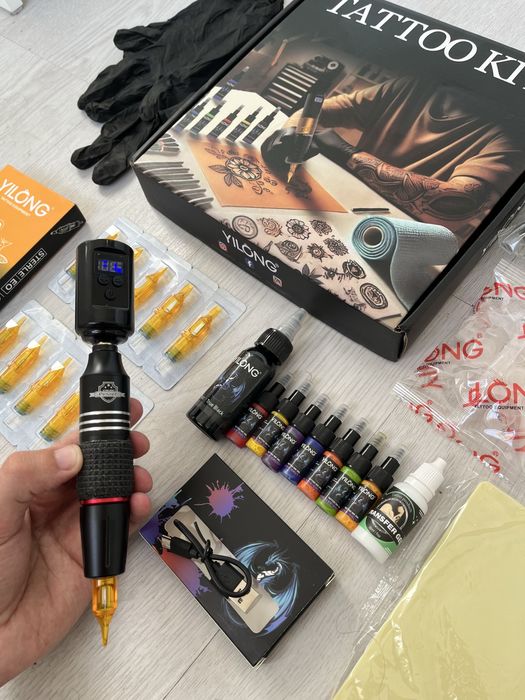 Kit Tattoo/ Tatuagem COMPLETO Máquina Bateria/Pen Sem fios/Pele Treino