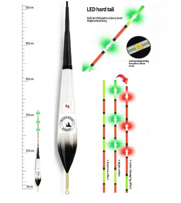Spławik 4.0 g - 22 cm, 3 Punkty Dwie funkcje Zmiana koloru + 2 Baterie