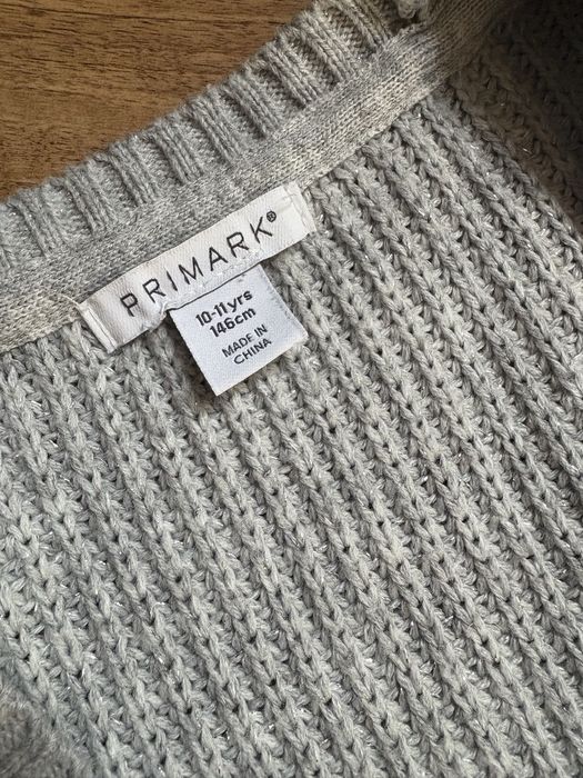 Sweterek kardigan Primark szary ze srebrną nitką 146