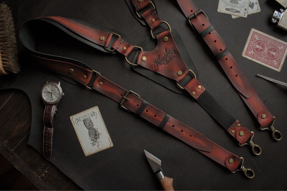 Кожаные подтяжки ручной работы KLAUSBERG Leather кожаные портупеи