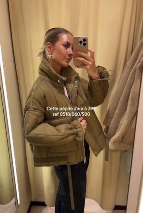 Курточка Zara, стьобана куртка хакі XS