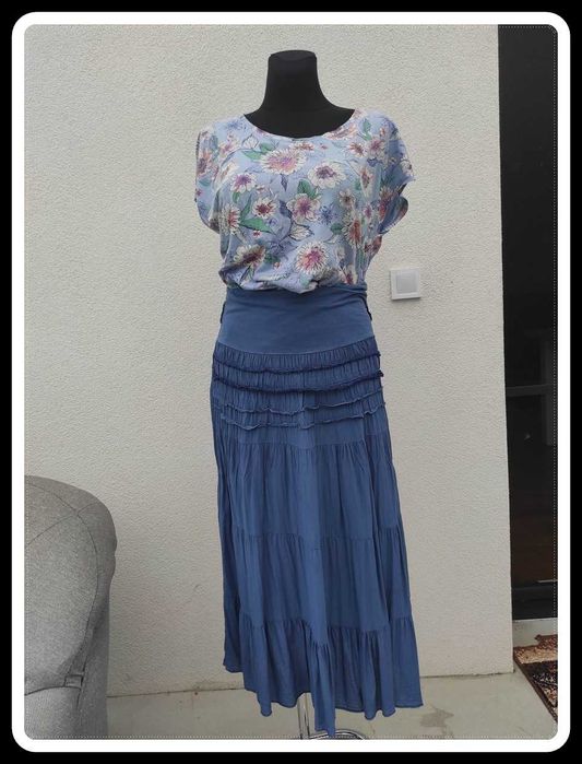 Niebieska długa spódnica 42 XL bawełna i wiskoza