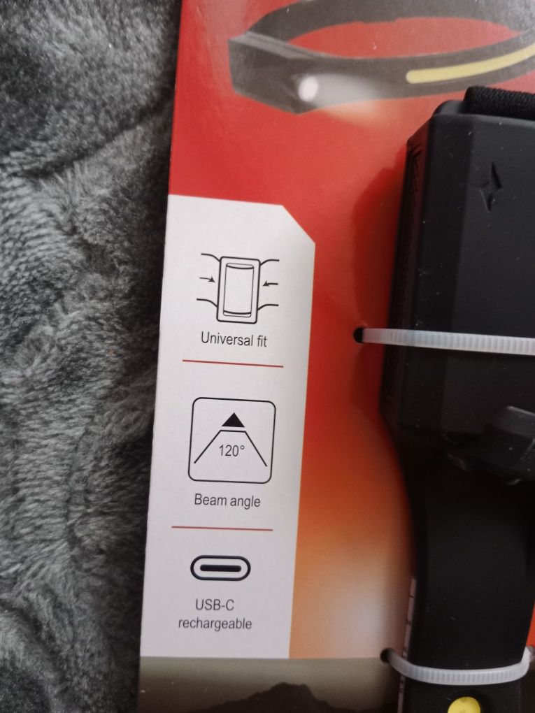 Latarka na czoło ładowanie USB 3 tryby świecenia dwa światła