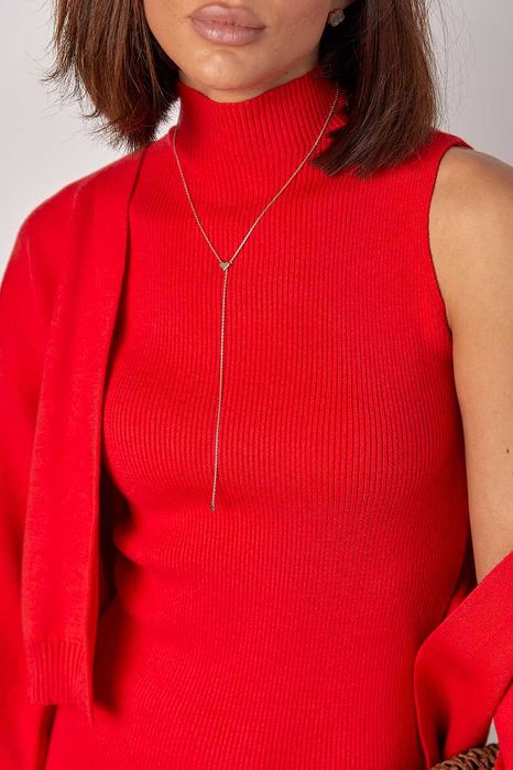 В'язаний костюм із сукнею в рубчик і кардиганом без застібки