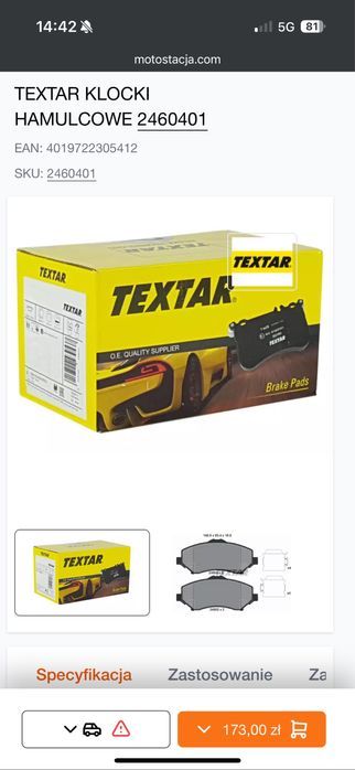 Klocki hamulcowe przód Textar