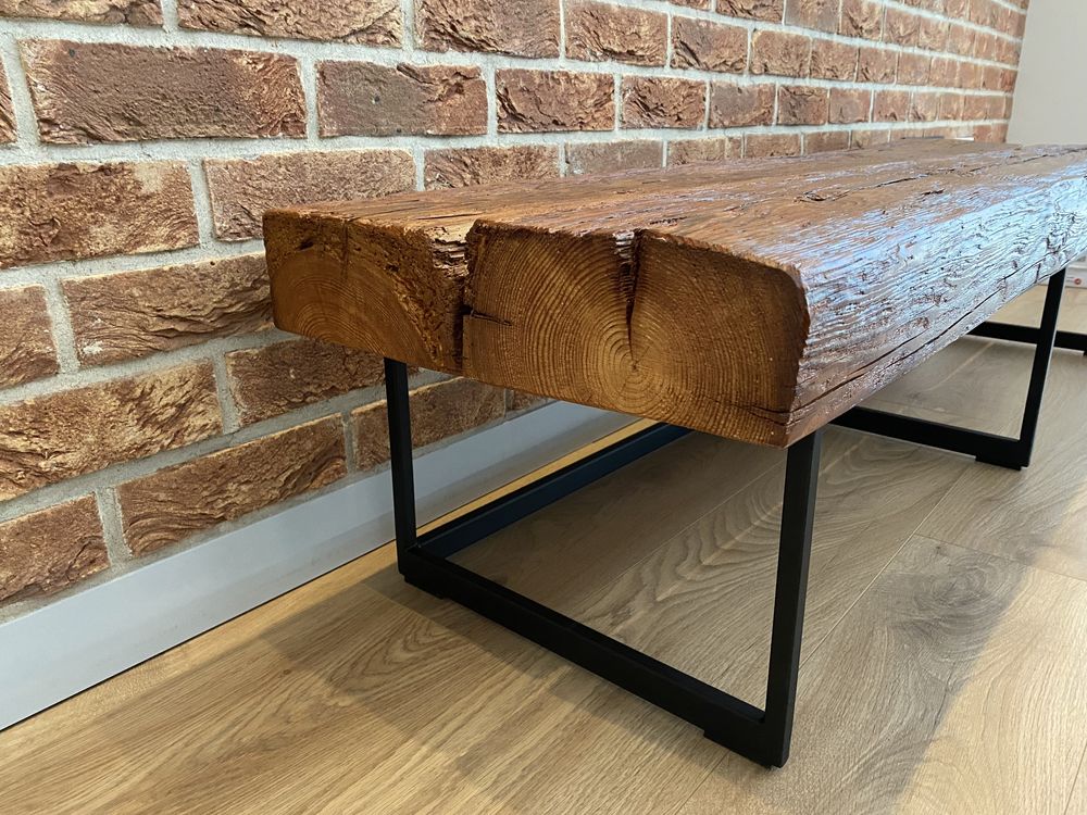 Stolik vintage RTV z litego drewna loft industrialny.