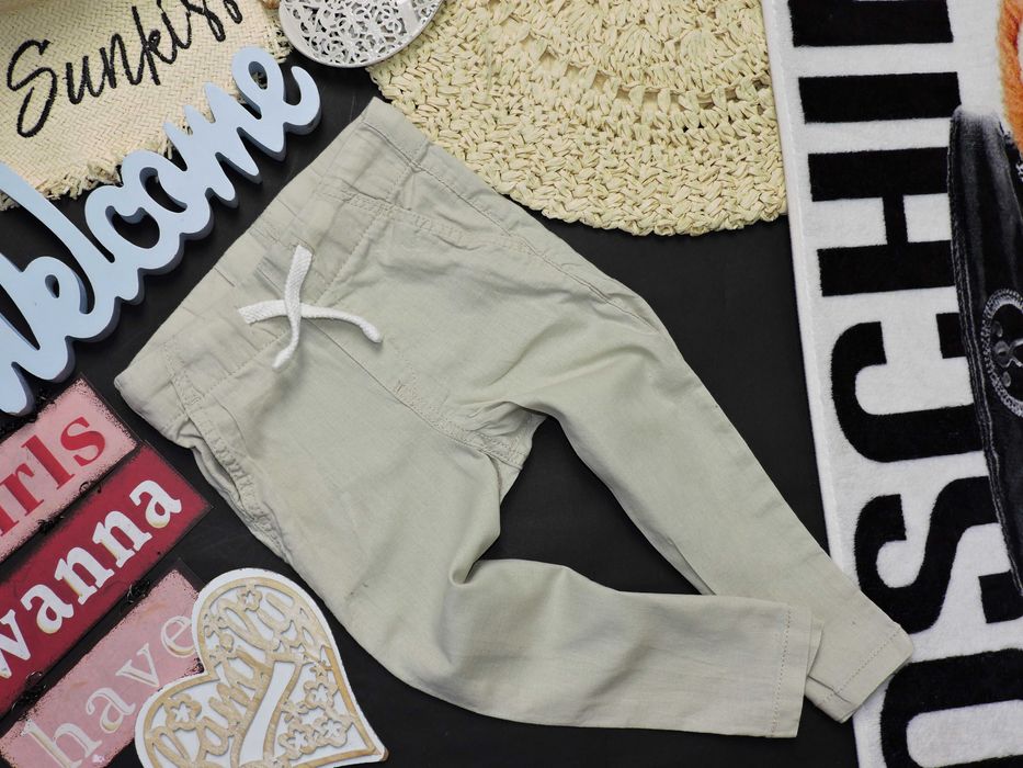 H&M - spodnie beż pull on len r 92