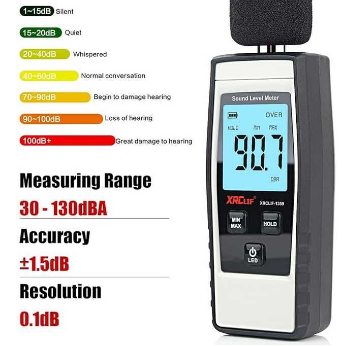 Przenośny miernik poziomu hałasu, cyfrowy, 30-130 dB (A) , czarny
