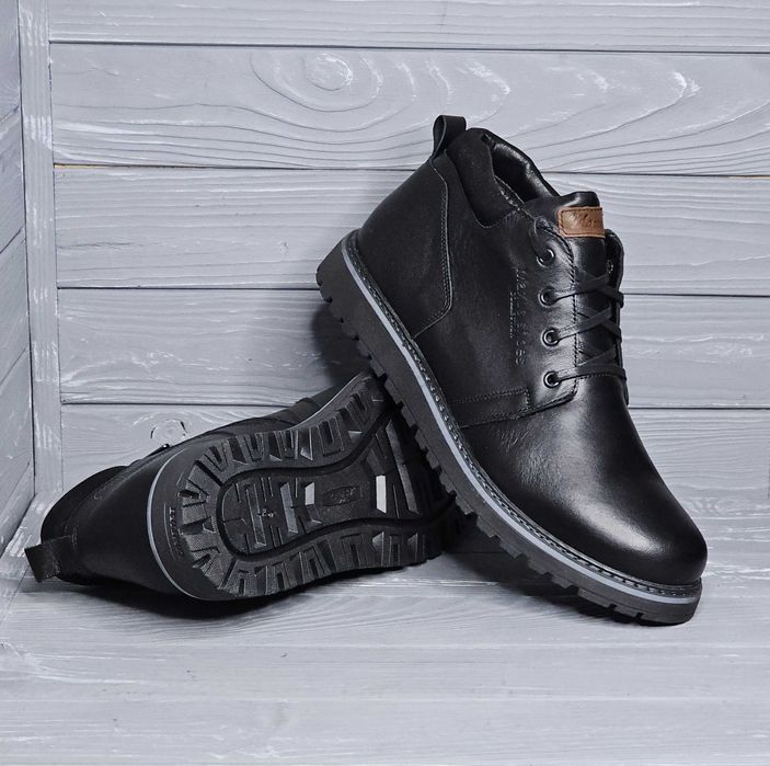 46-48 Кожаные мужские зимние черные сапоги ботинки баталы змейка Maxus