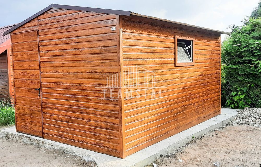 DOMEK OGRODOWY 3m x 4m dwuspad - drzwi + okno - drewnopodobny TS279