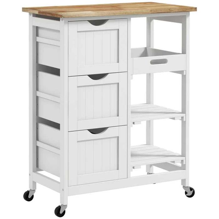 Carrinho de Cozinha com Rodas - 67x37x85,5 cm - Branco