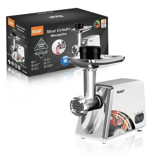 Мясорубка RAF R.3368 2500W из нержавеющей стали, 3 насадки