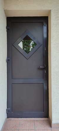 Drzwi zewnętrzne aluminiowe brązowe z demontażu lustro weneckie 222x98