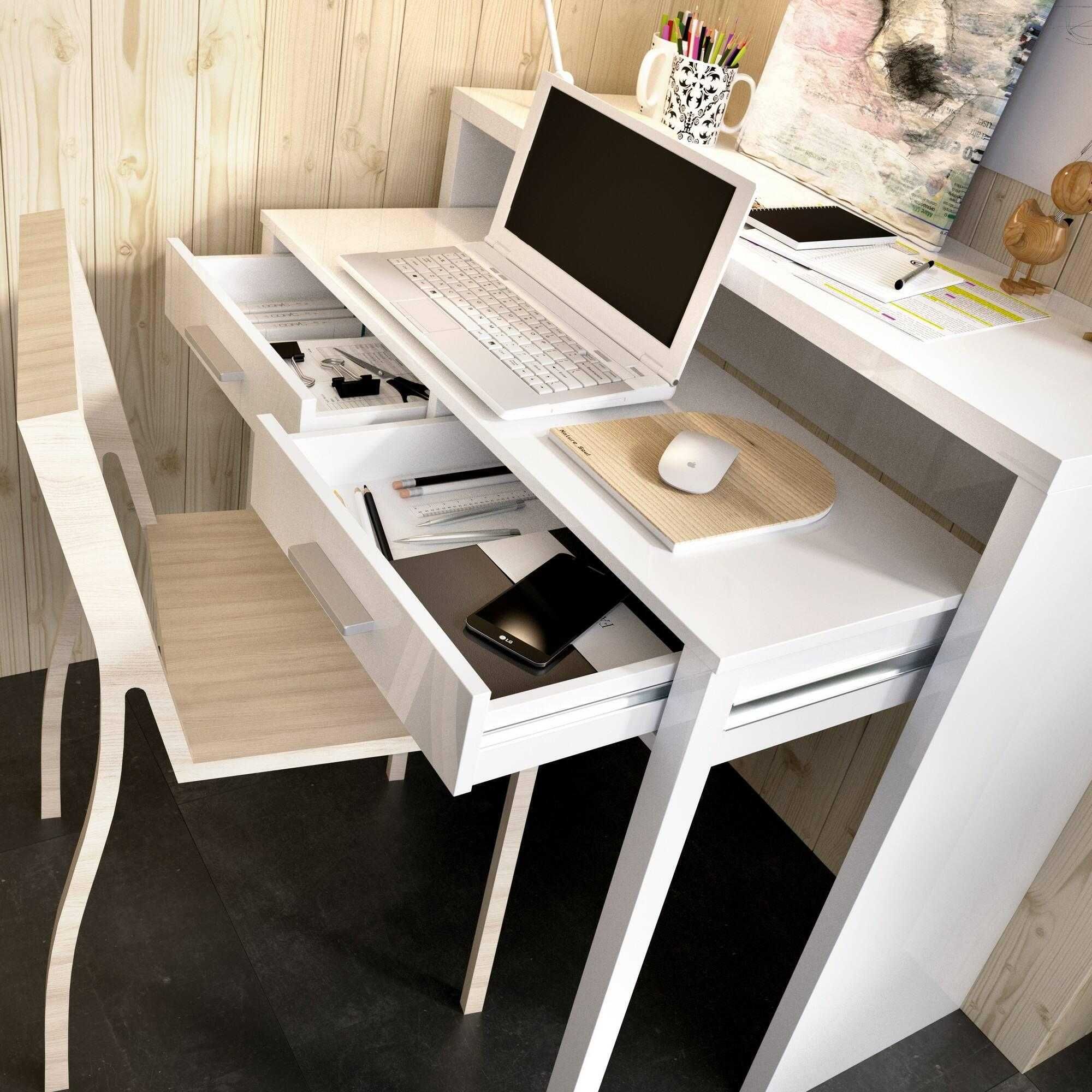 Mesa de estudo extensível, acabamento branco
