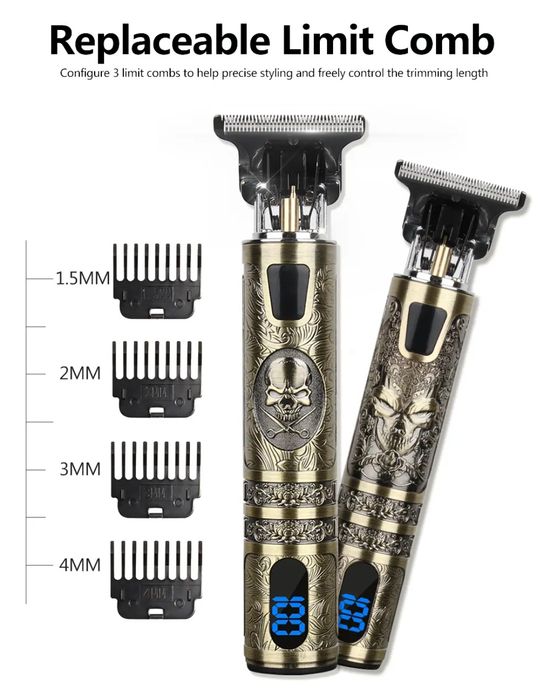 Máquina de cortar cabelo e barca com bateria USB e ecrã LED T9 NOVO