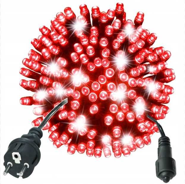 LAMPKI CHOINKOWE 1000 LED czerwone + flash flesz błysk 70m zewn grube