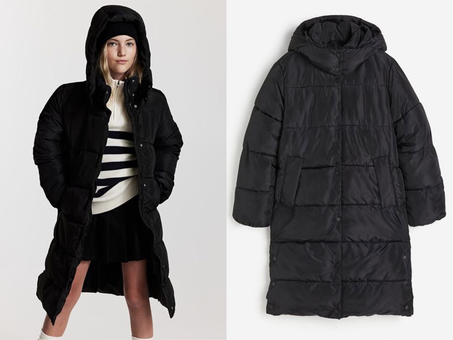 Куртка зимова довга пуховик від H&M В НАЯВНОСТІ чорна та хакі XS S M