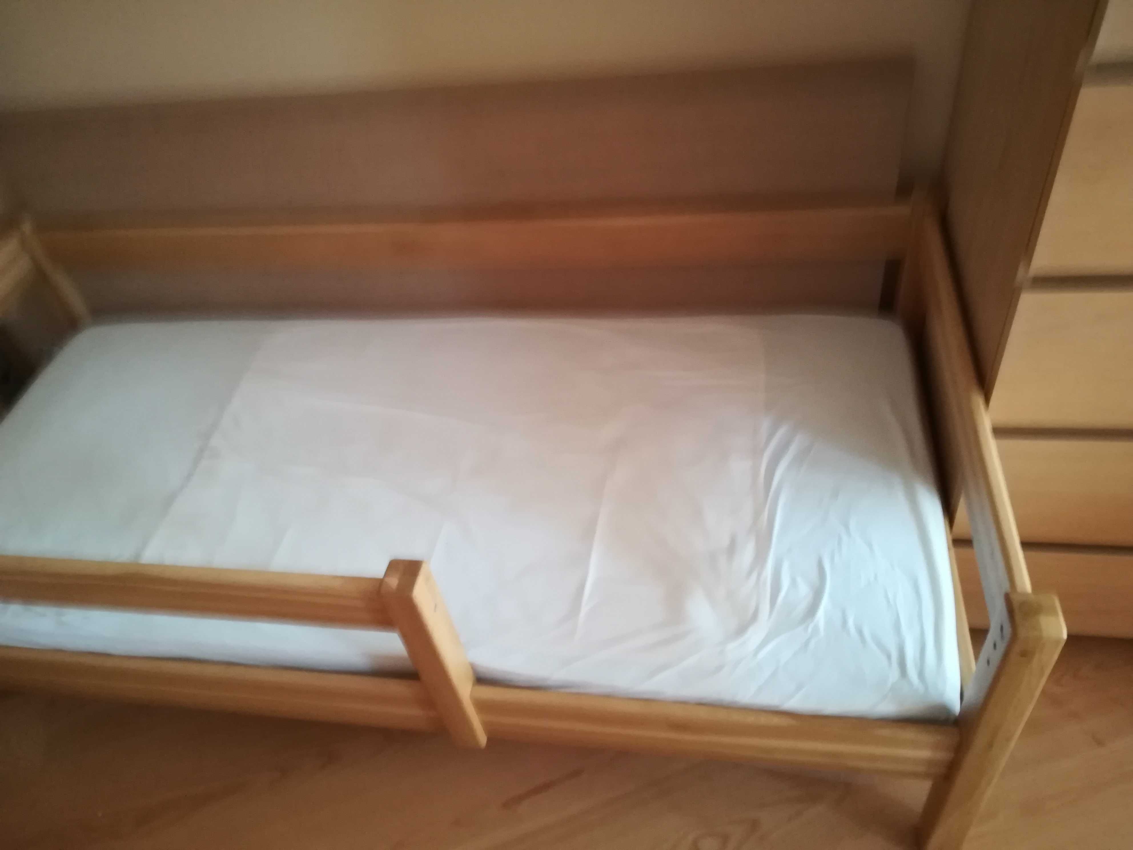 Łóżeczko dziecięce dębowe + Materac IKEA 70x160 cm