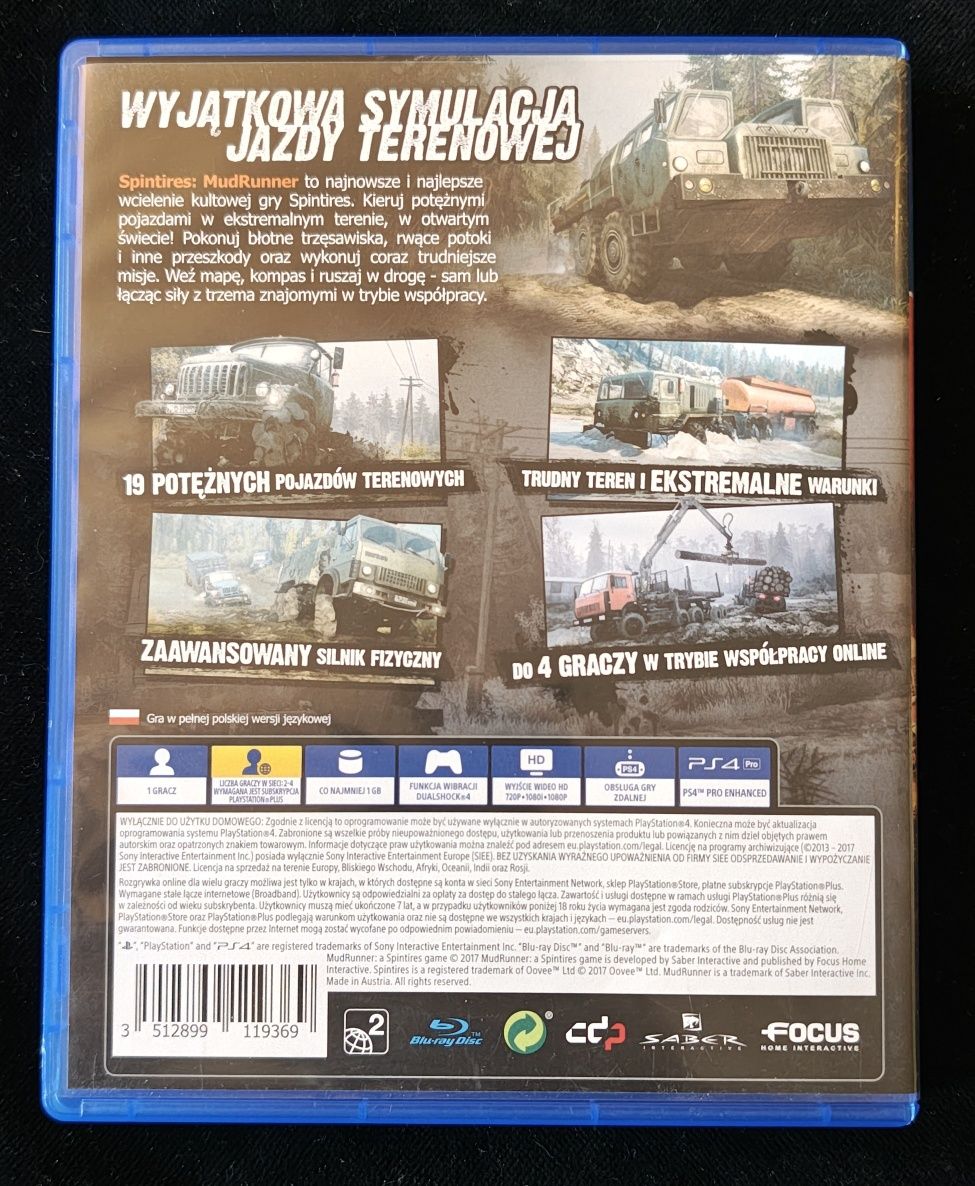 Mud-Runner PL Gra na PS4 i PS5 po polsku BDB stan Mudrunner Spintires