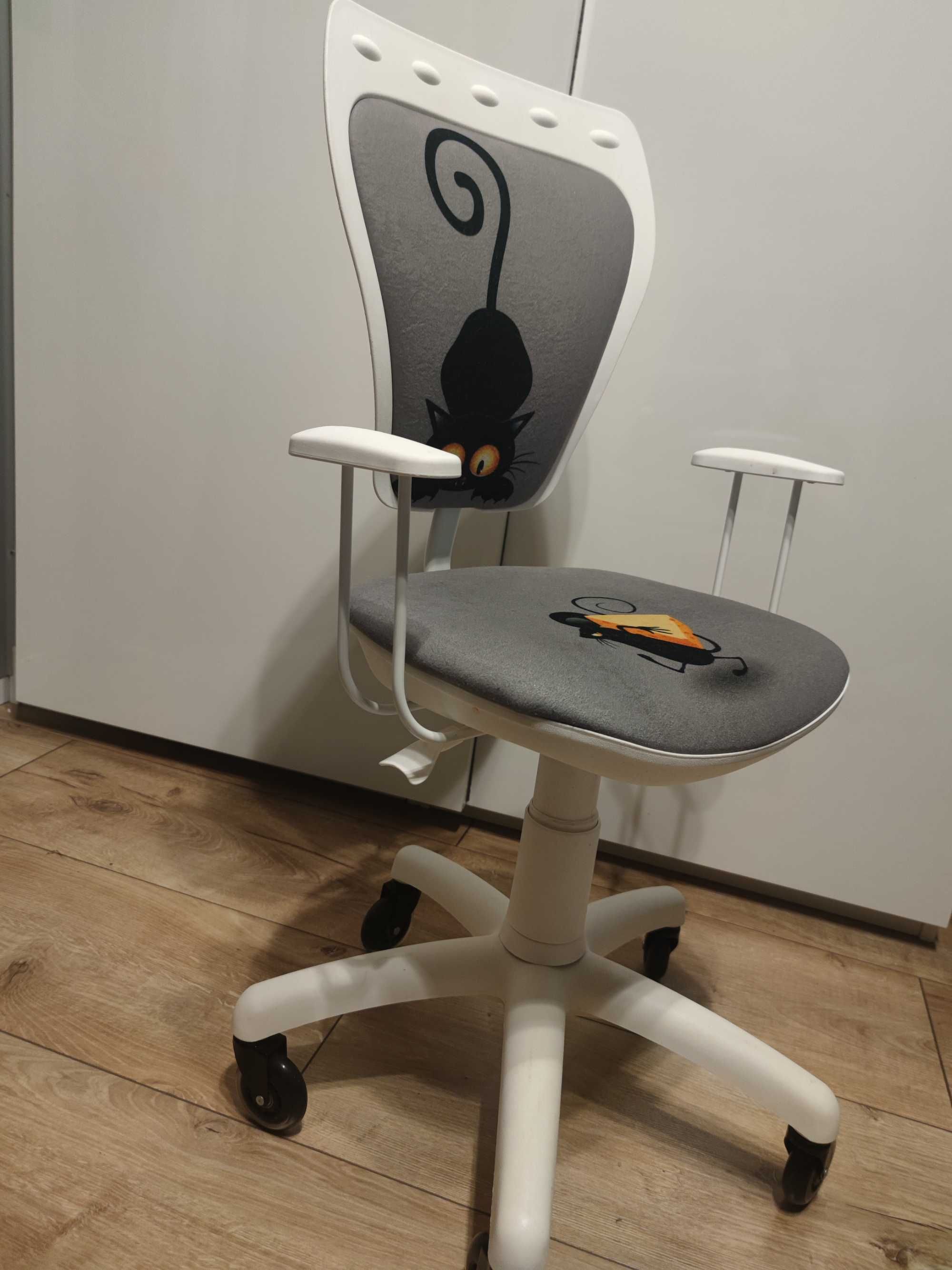 Krzesło biurowe dziecięce kot białe