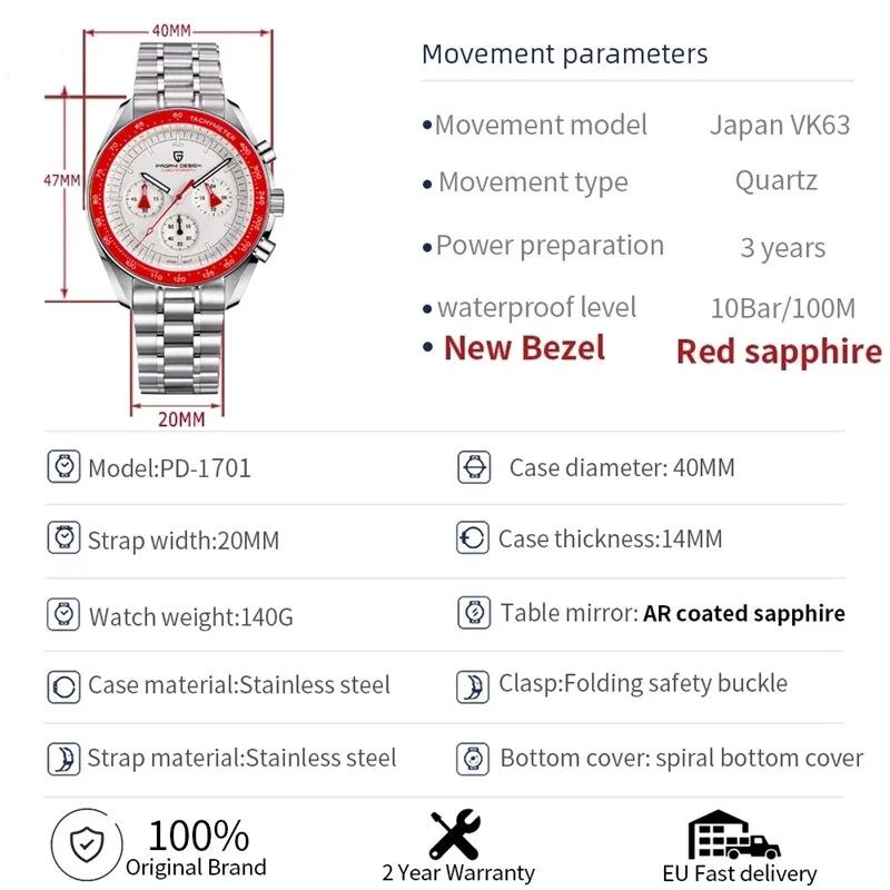 Nowy zegarek Pagani Design PD-1701 moonwatch homage