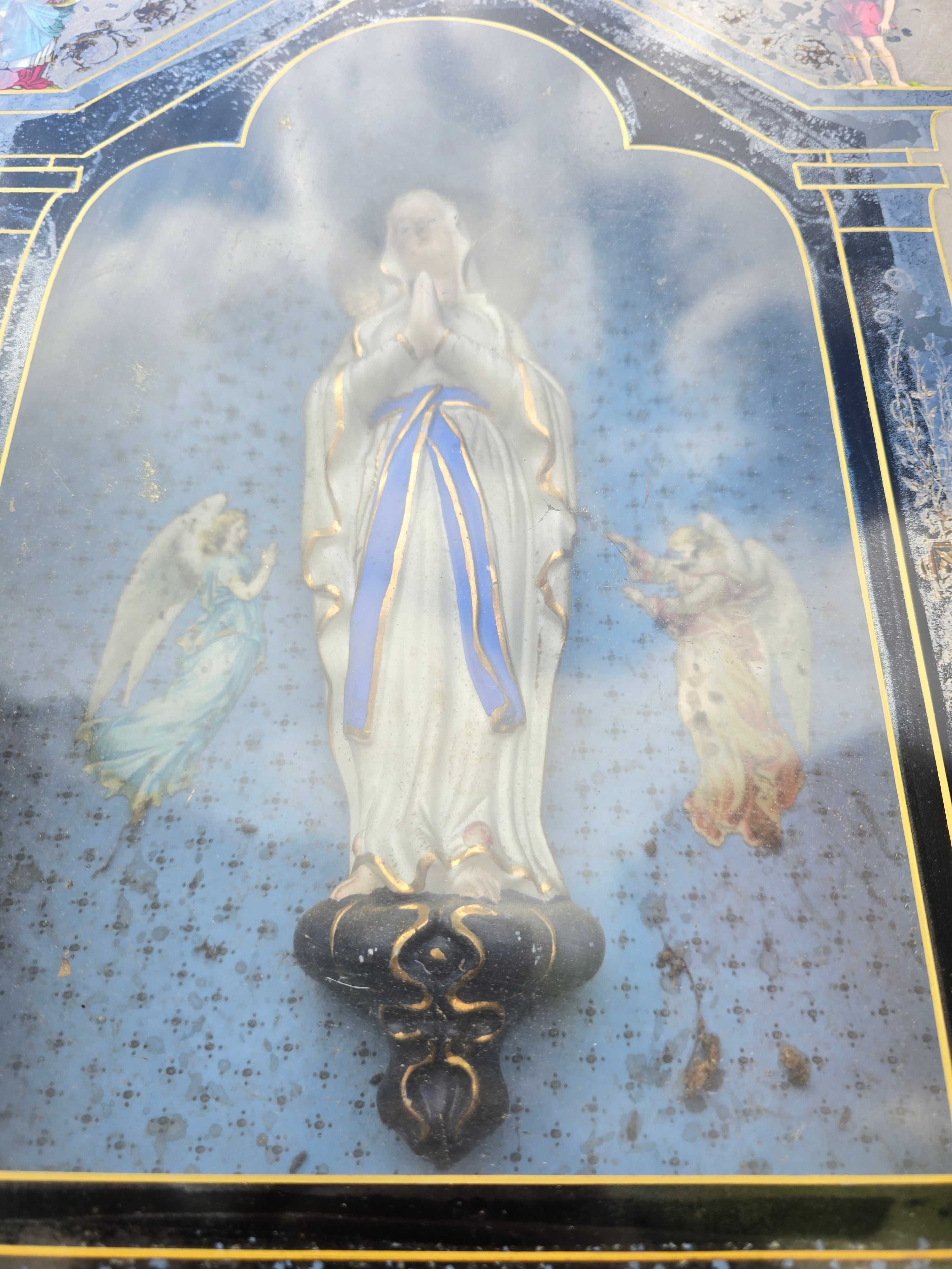 Stary obraz Matka Boska Maryja za szybą