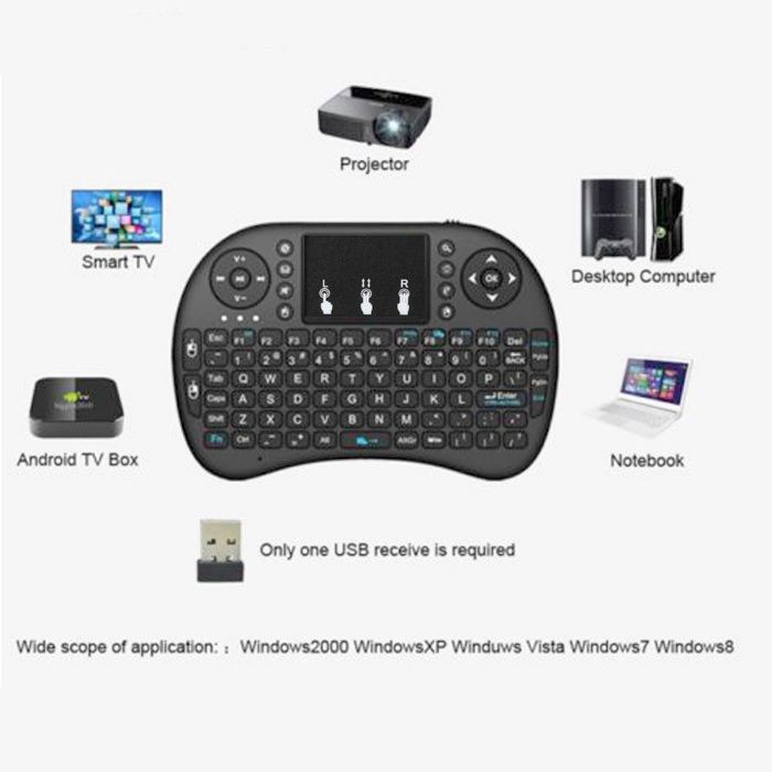 Mini Comando Teclado Wireless Rato Touchpad - PC, SmartTV, Android Box