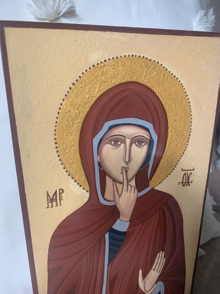 Ikona Matka Boża milcząca ręcznie robiona tempera jajeczna pigmenty