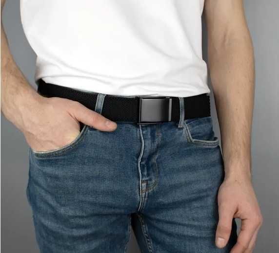 Тканевый черный ремень резинка (Польша) / текстильний пояс чоловічий