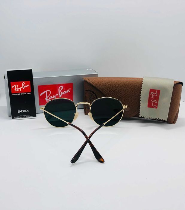 Солнцезащитные круглые очки Ray Ban Round Metal 3447 Gold 50мм стекло