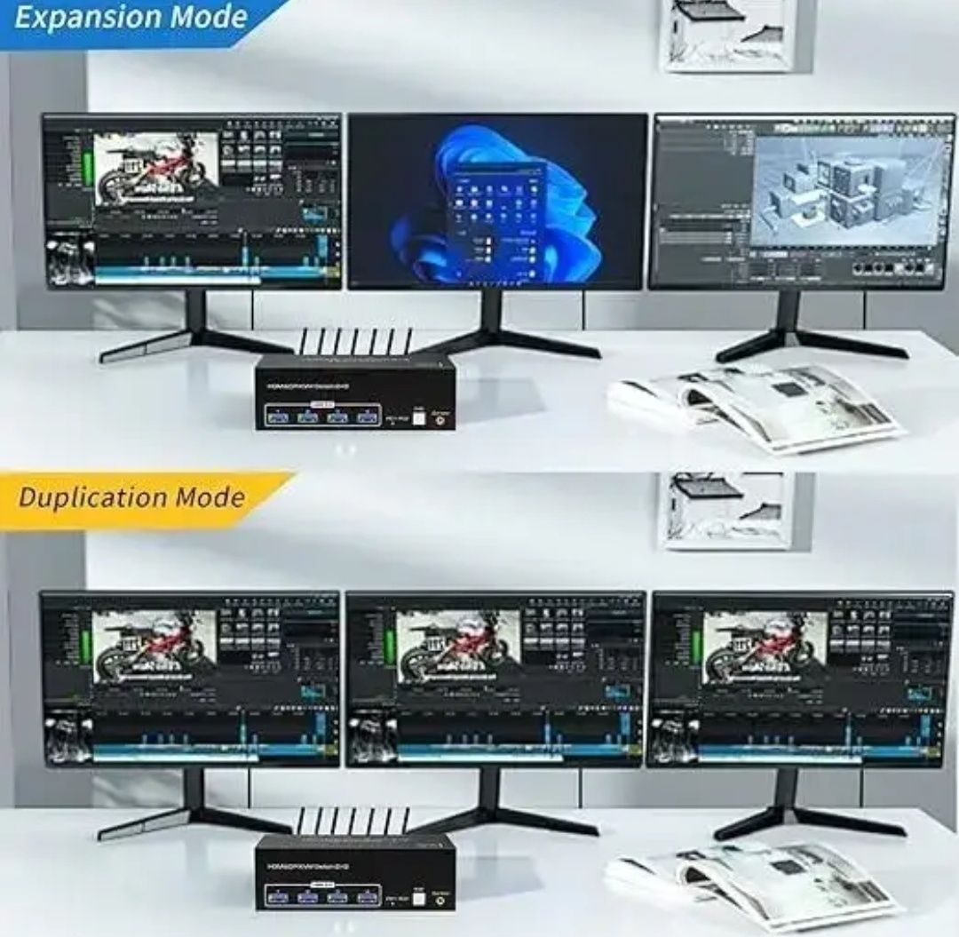 KVM-перемикач VPFET 8K на 3 монітори для 2 ПК HDMI і DP 4 USB 3.0 чорн