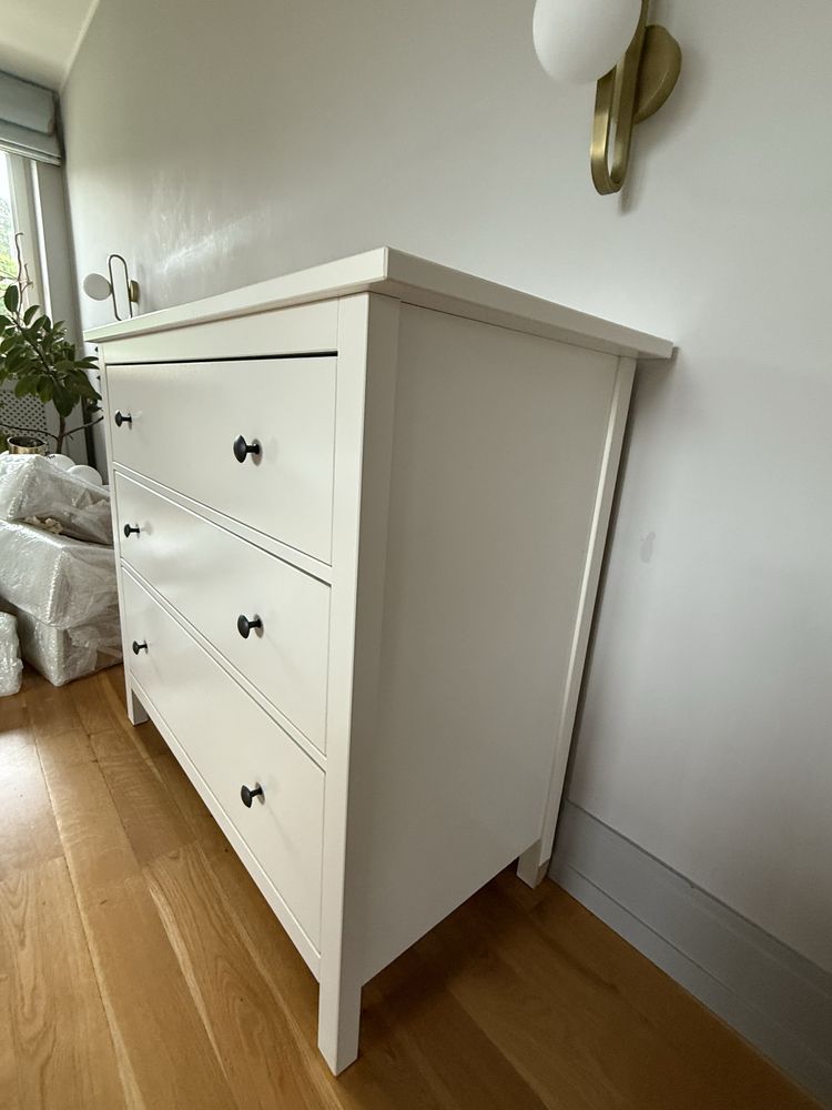 IKEA HEMNES Komoda, 3 szuflady, biała bejca, 108x96 cm