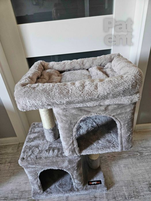 Drapak dla kota kompaktowy 67 cm szary domek słupek legowisko