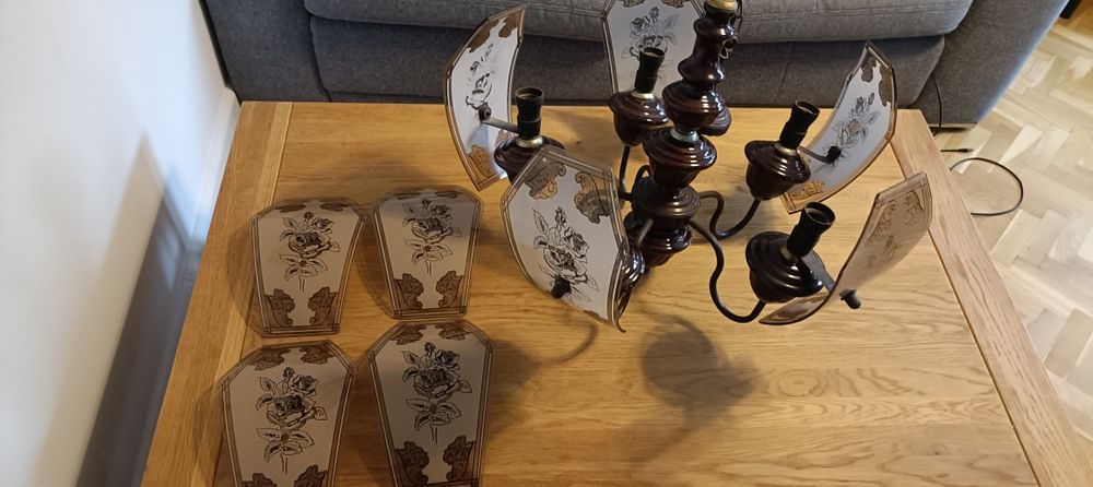 Piękny stary ceramiczny żyrandol PRL