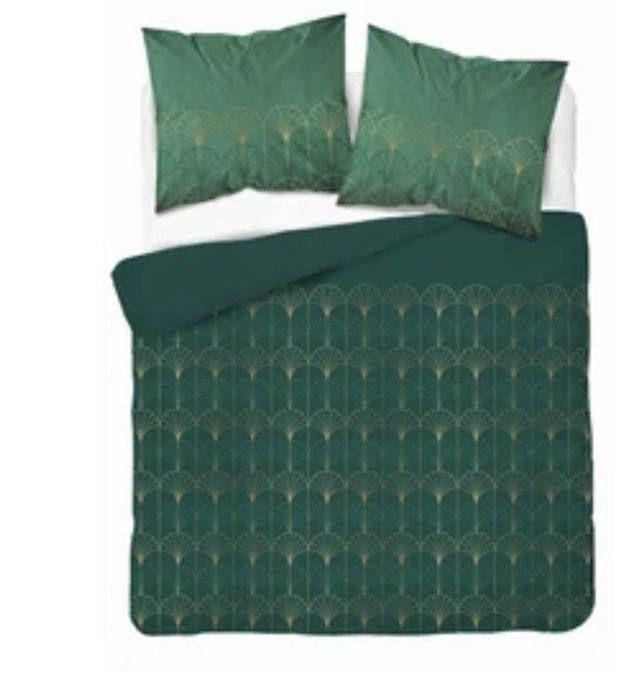 Pościel nowa 160x200 mikrofibra zieleń butelkowa art deco