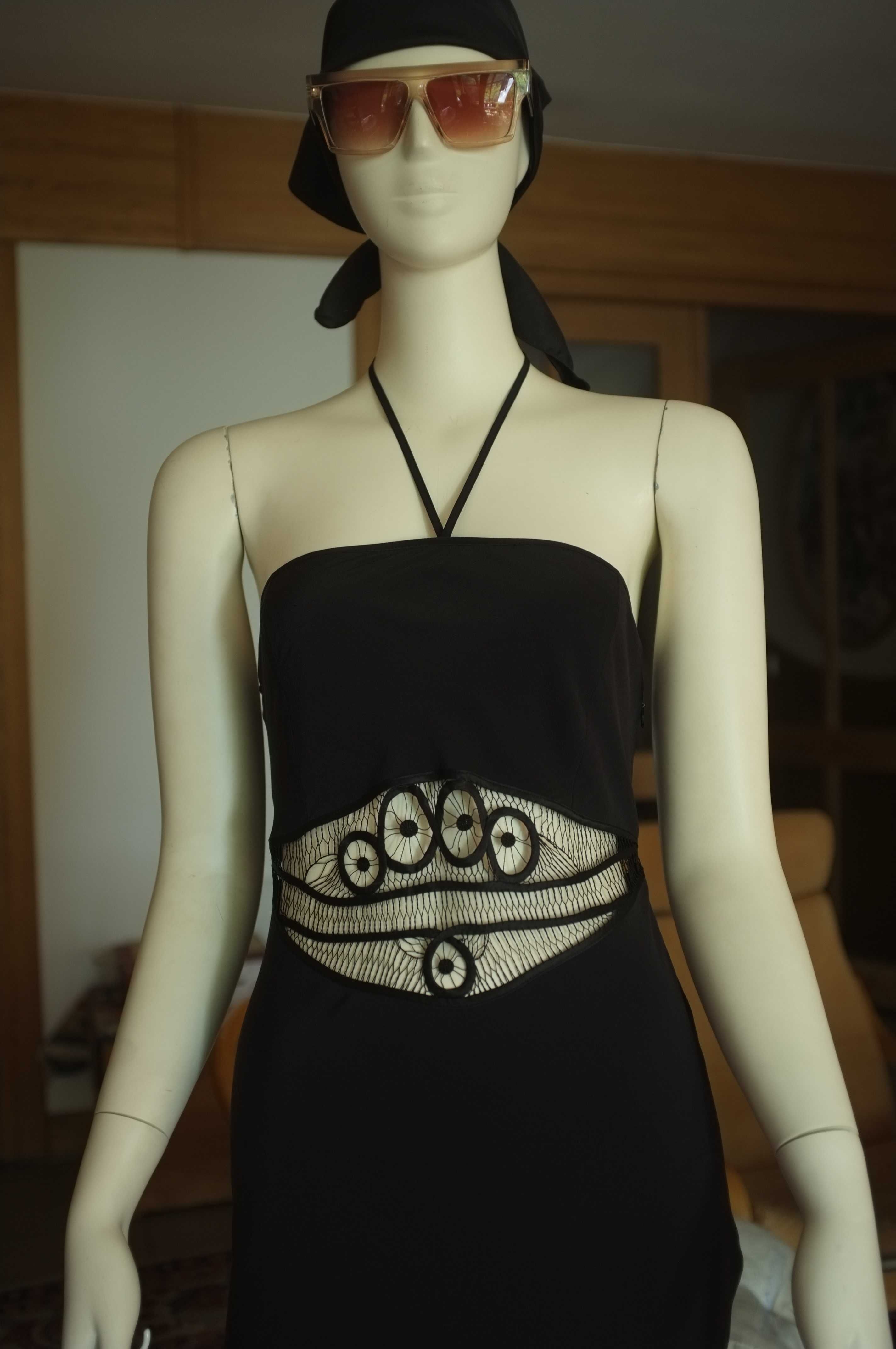 jedwabna elegancka sukienka H&M wiązana halter subversive boho