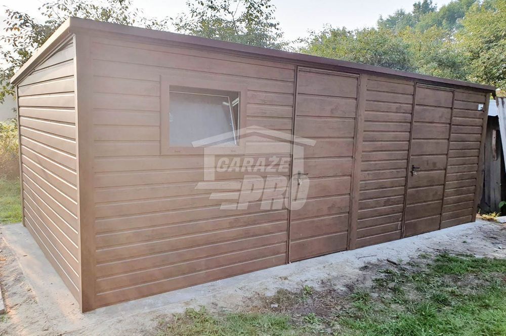 Domek ogrodowy - schowek 6x3 2x drzwi + okno  ciemny orzech GP219