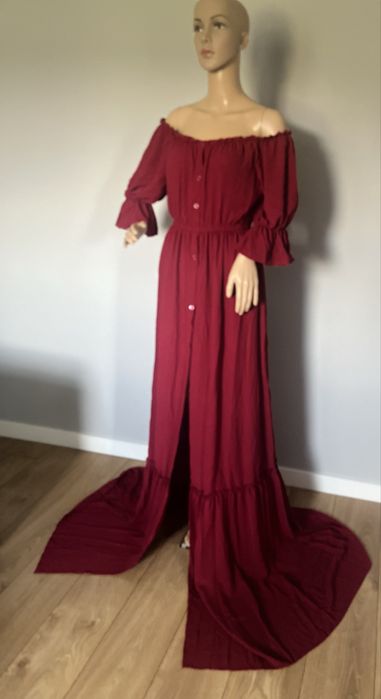 Suknia do sesji ciazowej malinowa bordowa noho L XL hiszpanka