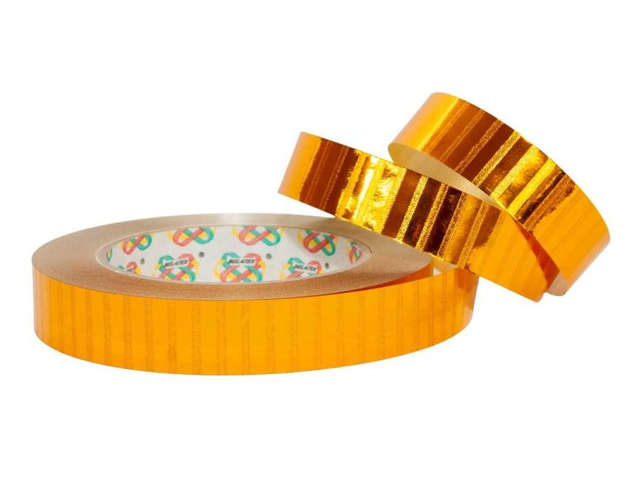 Wstążka pp metaliczna ze wzorem "rabarbar" 2cm/50yd ZŁOTA