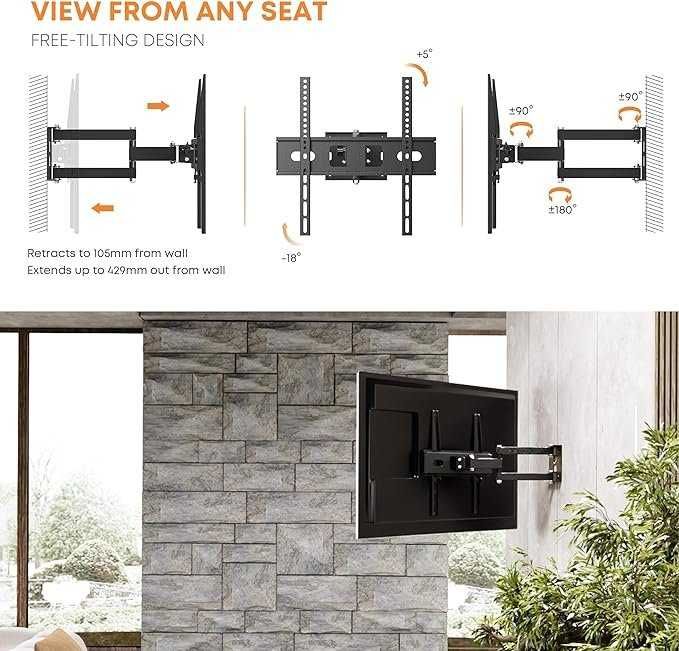 Suporte de TV rotativo inclinável até 35 kg VESA até 400 X 400 mm NOVO