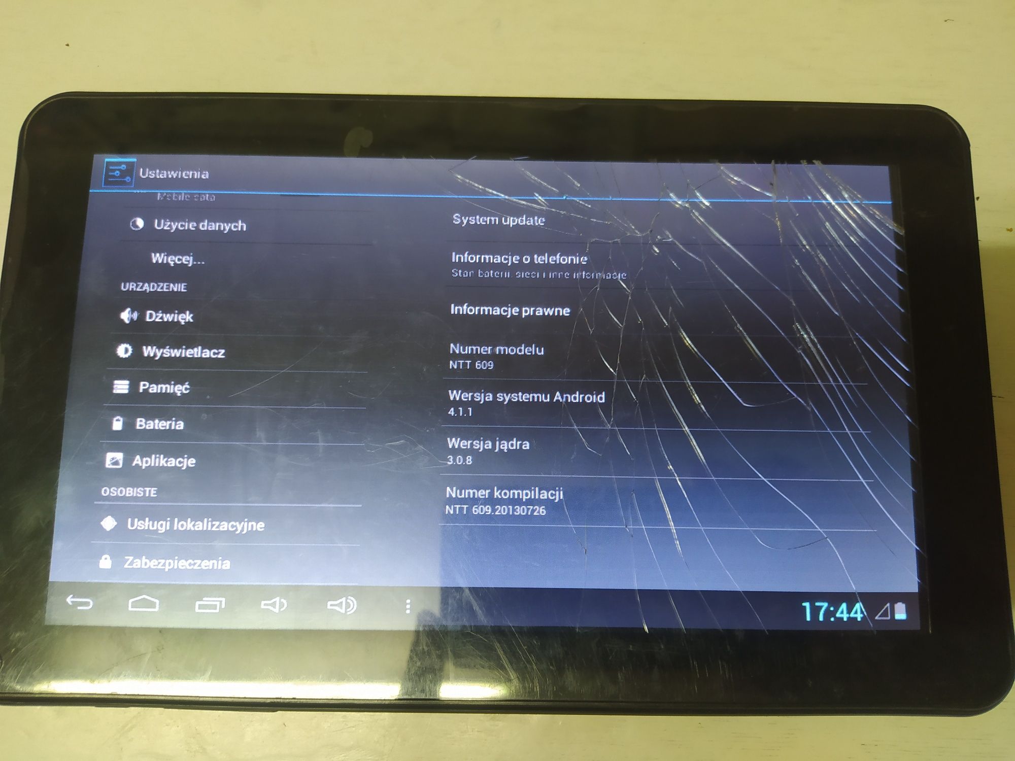 Tablet 10 cali NTT 609 uszkodzony panel dotykowy