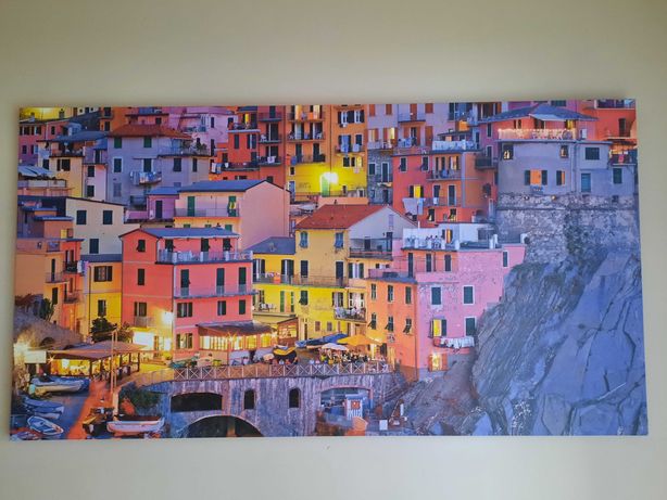 Nowoczesny obraz Cinque Terre – fragment riwiery liguryjskiej.