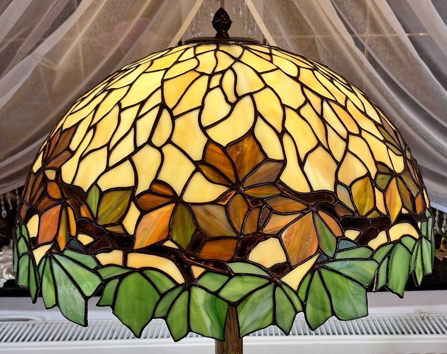 Lampa witrażowa (Tiffany) Kasztany wys.62cm,śred.51cm,mosiądz