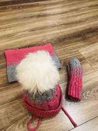 Комплект набір зимова шапка снуд хомут рукавиці варежки на 1-2 роки
