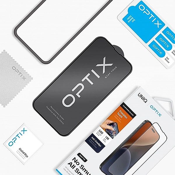 Szkło UNIQ Optix Matte matowe hartowane na iPhone 15 / 14 Pro z aplika