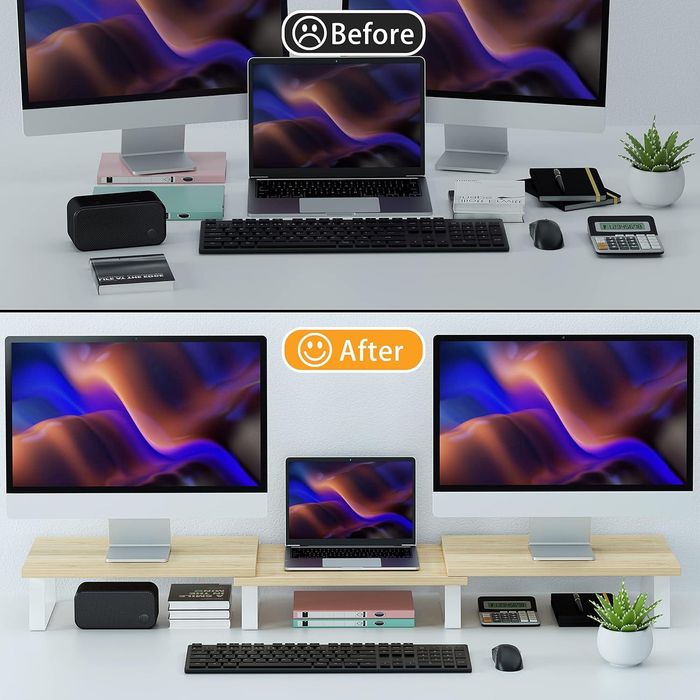 Duży stojak na monitor 110 cm Drewniany stojak pd laptopa Biały
