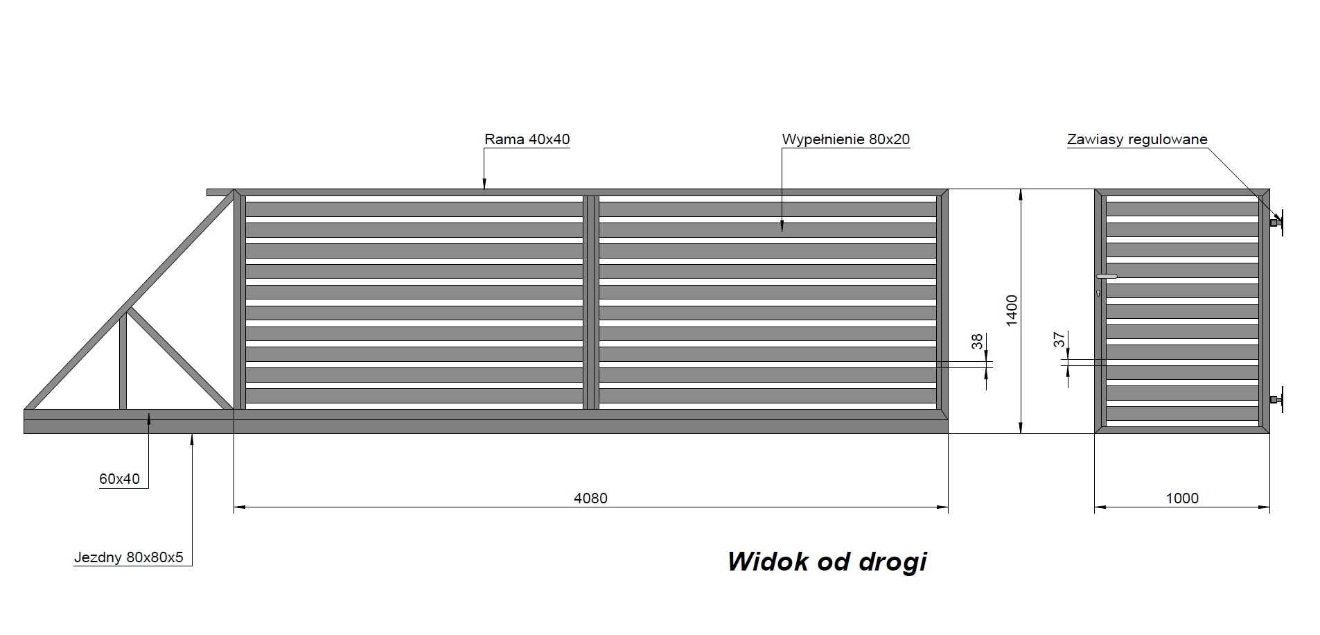 Bramka ocynkowana malowana proszkowo wzór 80x20