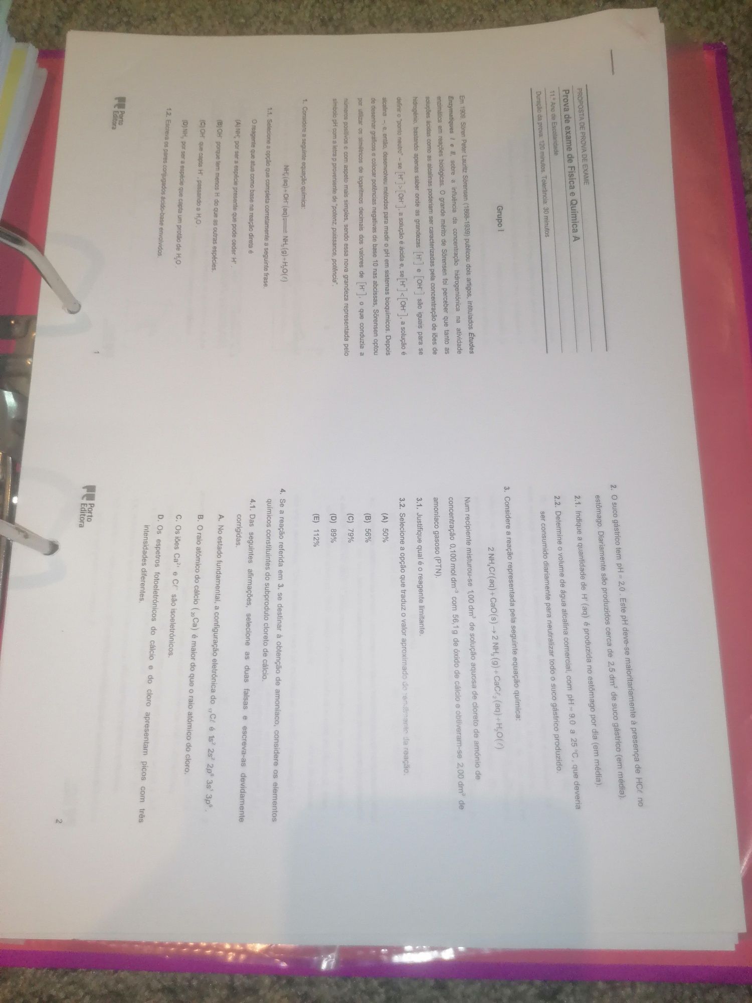 Capa com exercícios Física e Química 10°/11° anos